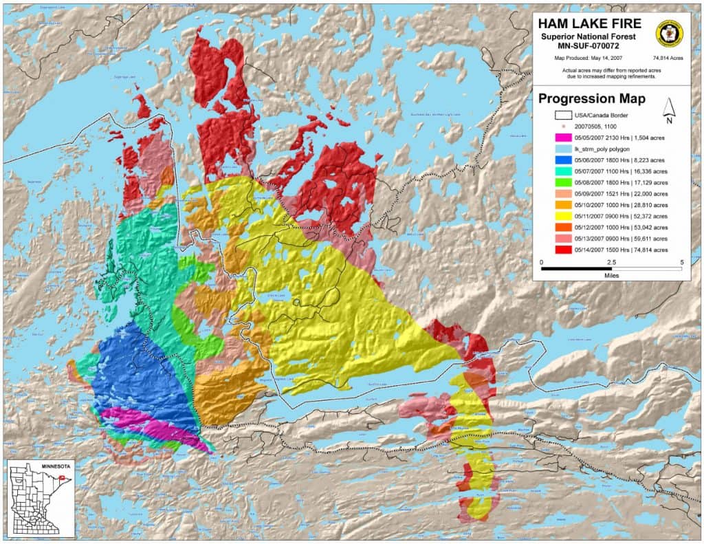 Ham Lake Fire Progression Map, courtesy USDA Forest Service, Superior National Forest