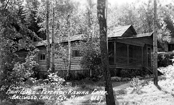 Main lodge at Peterson Fishing Camp, Basswood Lake near Ely, 1943. Photo courtesy Minnesota Historical Society.