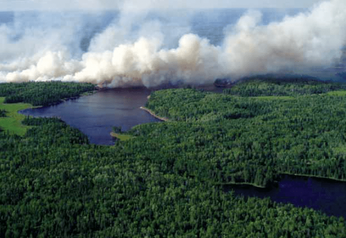  July 21st...the fire burns across an island on Shoepack Lake­. Photo courtesy Voyageurs National Park