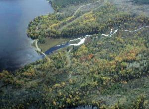  Aerial view; confluence of Cross River and Gunflint Lake. Photo courtesy Forest Service Heritage Program.