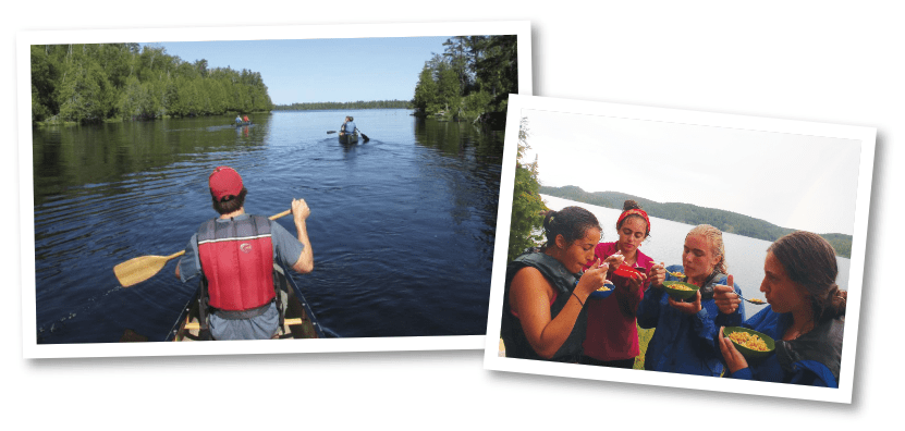 Canoeing through Quetico Provincial Park in Ontario. Right: Trail lunch in northern Canada. All photos courtesy Camp Manito-wish YMCA.