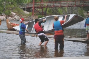 Flipping up a canoe