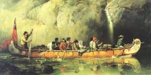 Canoe Manned by Voyageurs Passing a Waterfall, by Frances Anne Hopkins