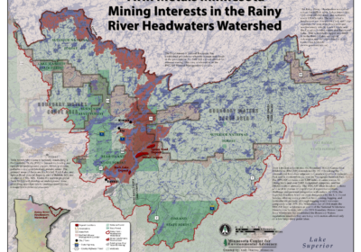 Map of Twin Metals mineral leases in the Boundary Waters and Voyageurs National Park watershed.