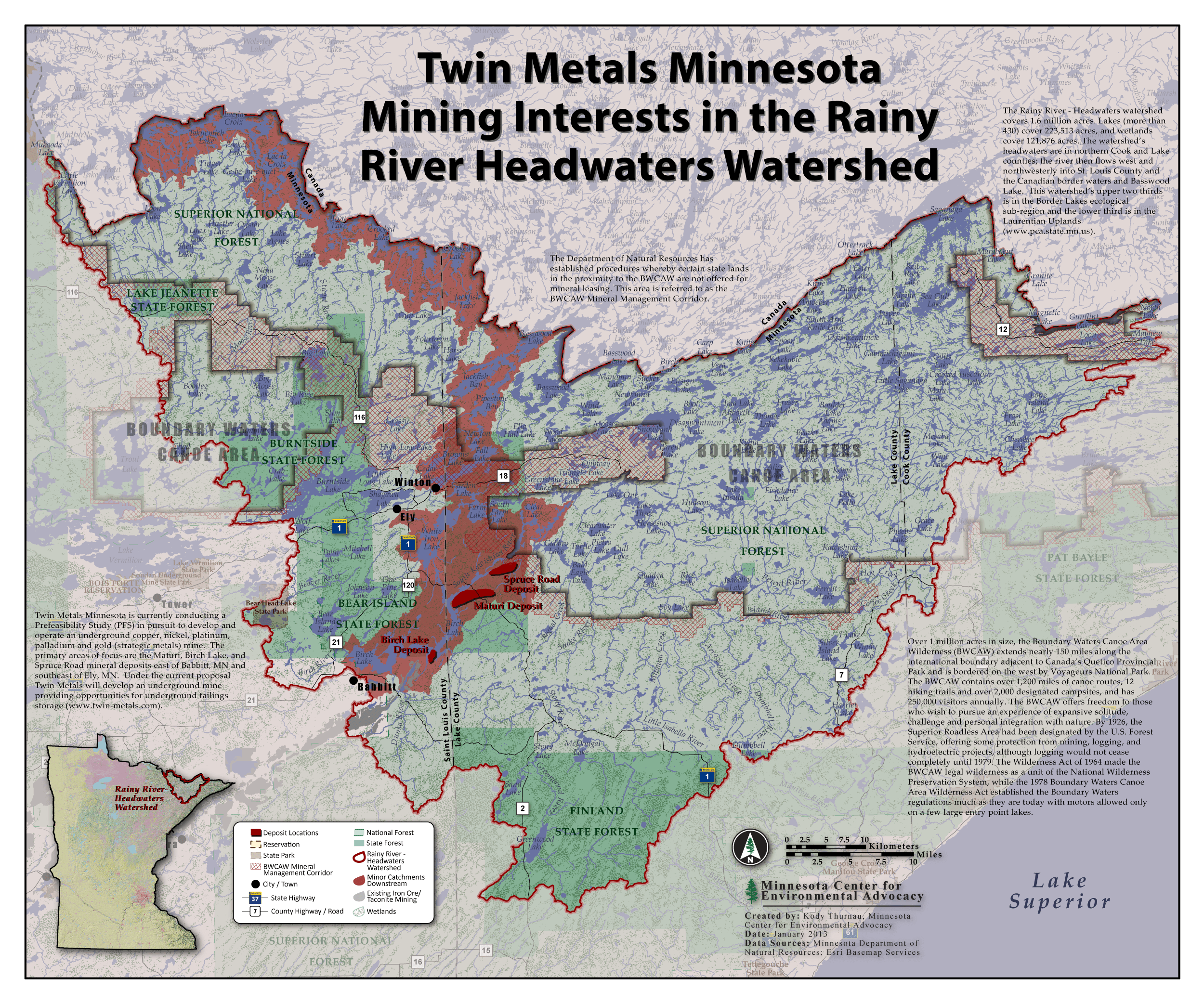 Map of Twin Metals mineral leases in the Boundary Waters and Voyageurs National Park watershed.