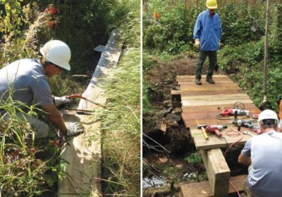 Volunteers with the National Smokejumpers Association work on the construction of the Centennial Trail on the Gunflint Ranger District. Photos courtesy Suzanne Cable, Superior National Forest.