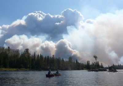 Paddling past the Pagami Creek Fire on Lake Four in September 2011.