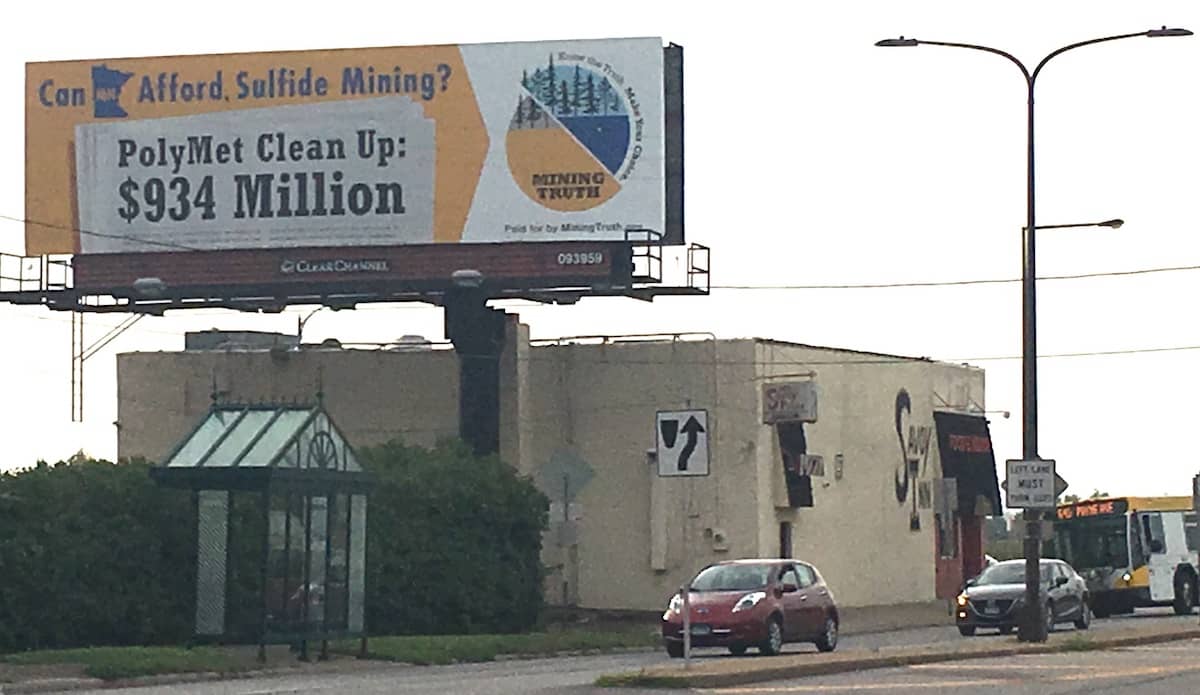 Billboard at intersection of Lafayette Blvd. and East Seventh St. in St. Paul (Courtesy Mining Truth)