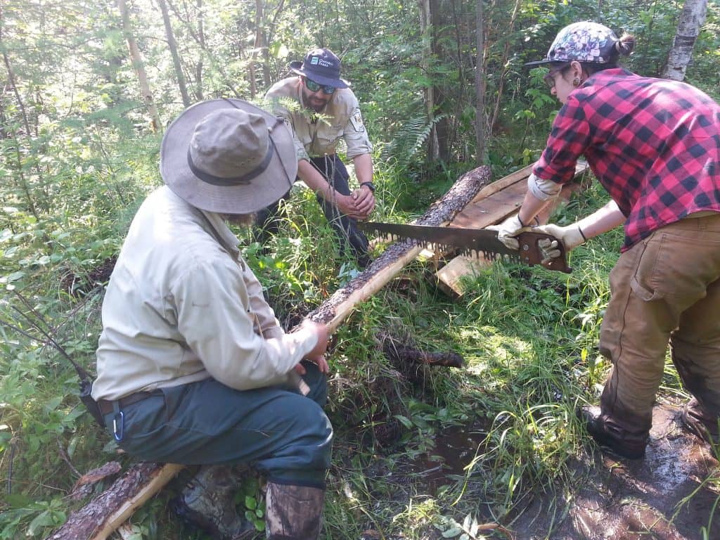 Crews work to turn Swamp Portage, along the Path of the Paddle, into something a bit easier to travel. Photo courtesy the Heart of the Continent Partnership.
