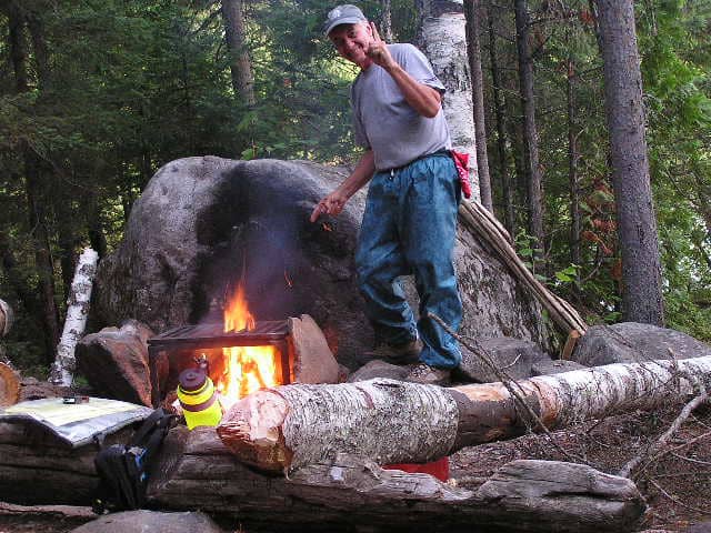 Nashville singer-songwriter Jerry Vandiver at a campsite on Alton Lake after lighting a campfire with just one match. Photo courtesy Jerry Vandiver.
