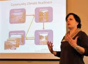 Dr. Mae Davenport, Associate Professor in in the University of Minnesota Department of Forest Resources, presents findings from the North Shore Community Climate Readiness project. Photo by Karen Katz. 