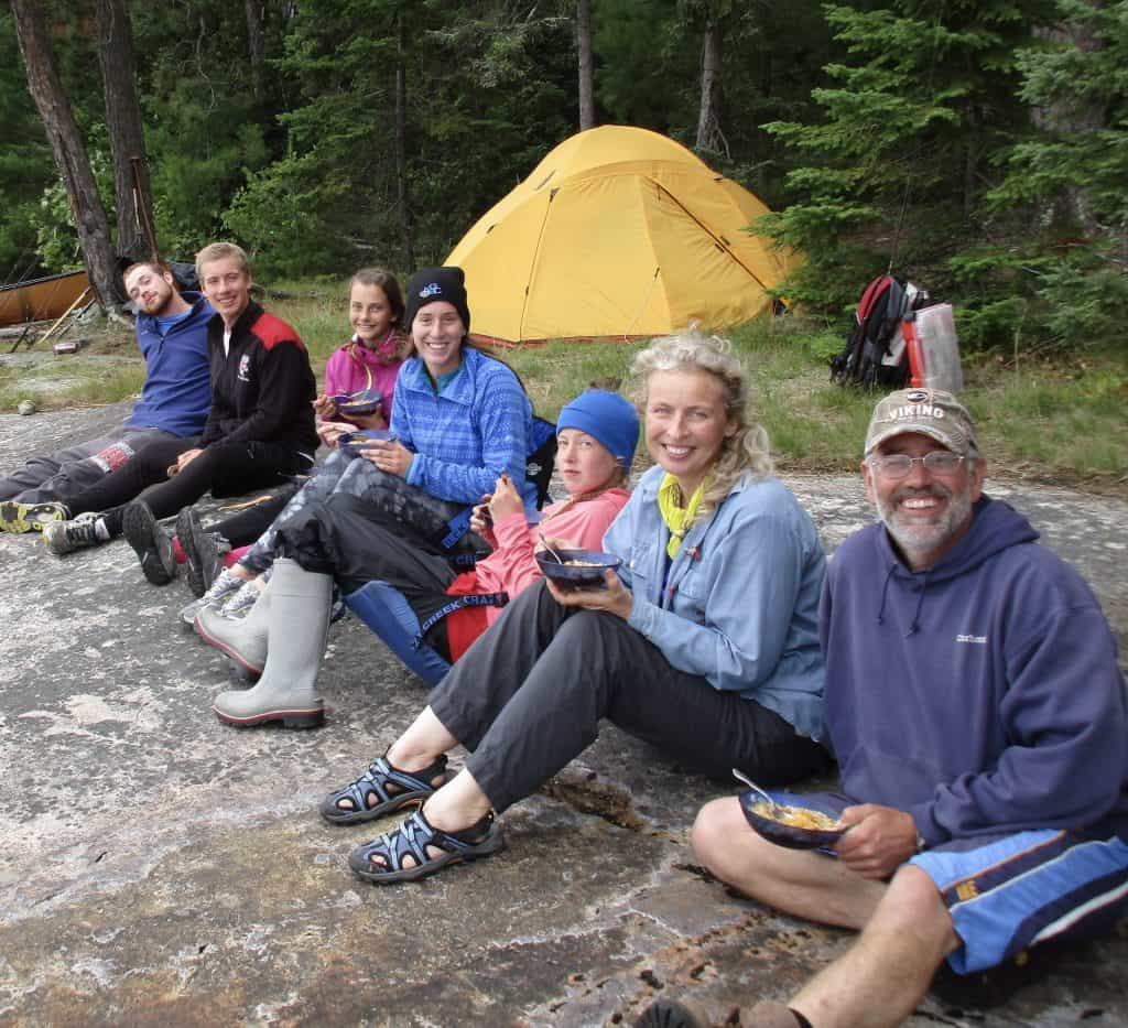 Three generations of the Koscik family in Quetico Provincial Park, including Ken (behind the camera), his son, Ken (right), and his wife Rebecca, Ken's granddaughter Audra and a friend, an exchange daughter from Norway, Ken's grandson Spencer and his friend. Photo by Ken Koscik.
