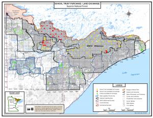 Map of school trust lands in the BWCAW. Click to view large PDF version. (Courtesy MN DNR)