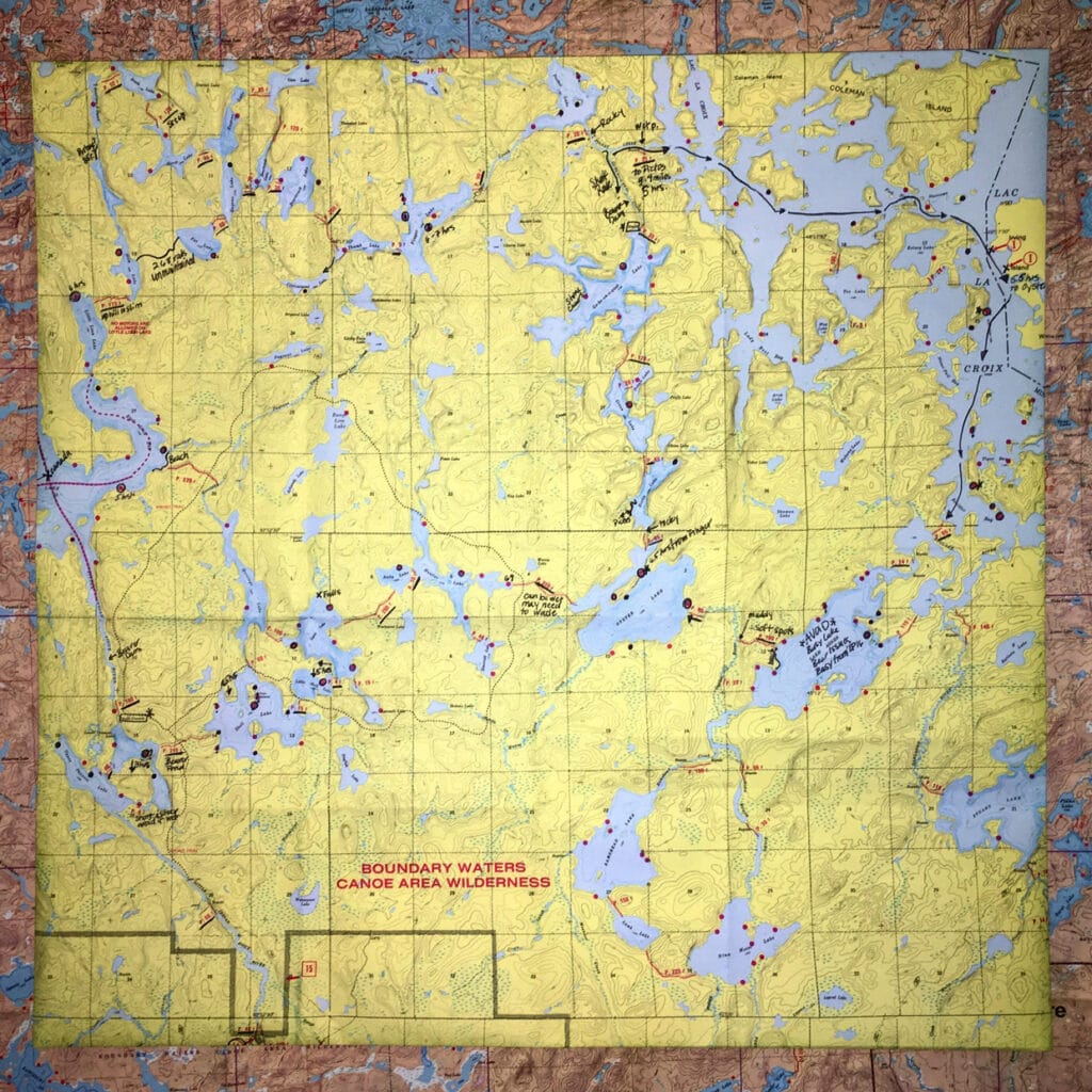 BWCAW planning map, portages and campsites