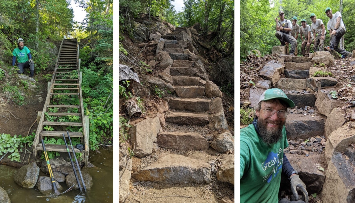 Stairway Portage from Wood to Stone Steps Great Lakes Builders