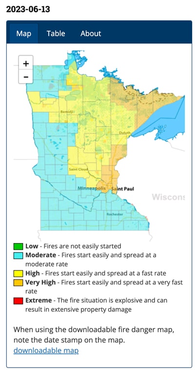Map of fire danger in Minnesota June 2023