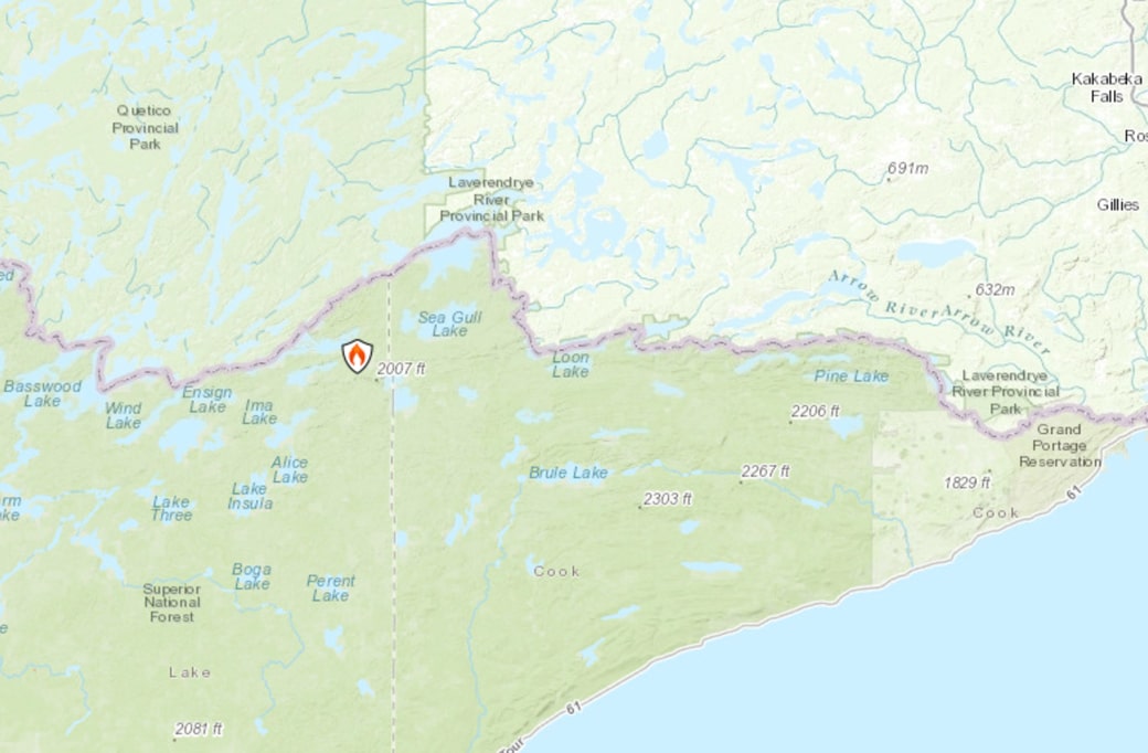 Spice Lake Fire location in Boundary Waters