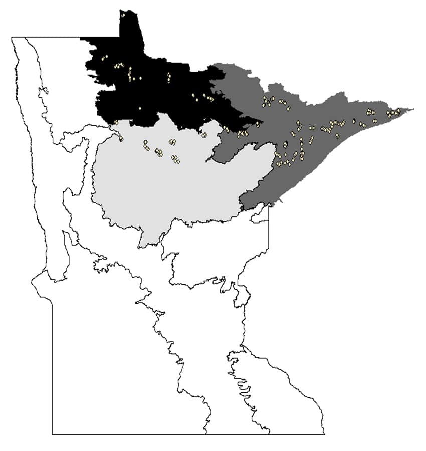 Map: Spruce grouse sampling sites (MN DNR)