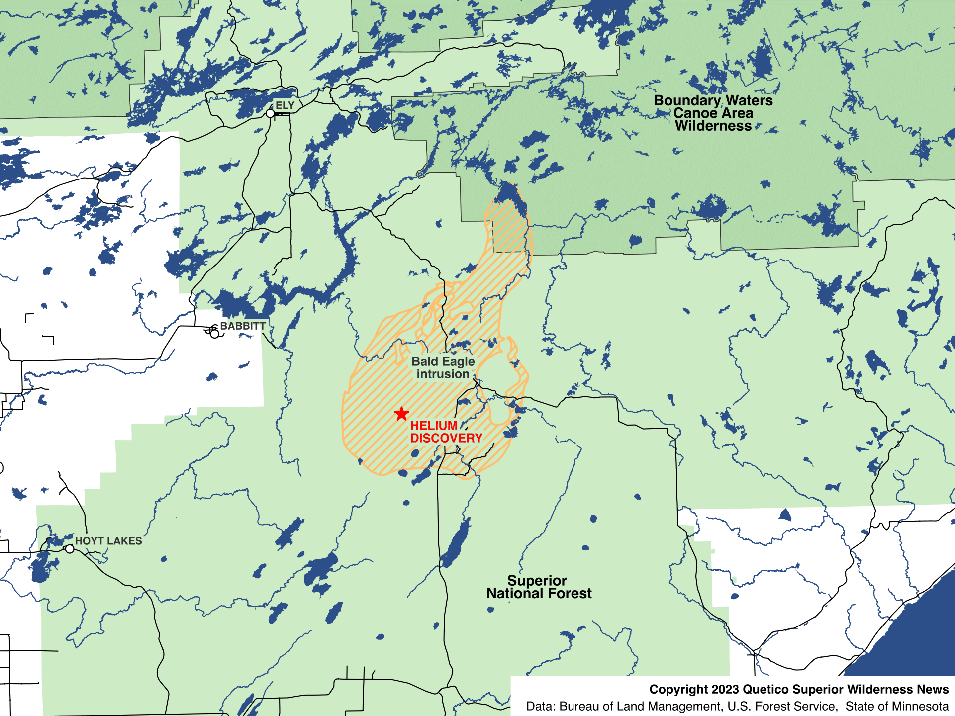 Map of Helium deposit discovery near BWCA