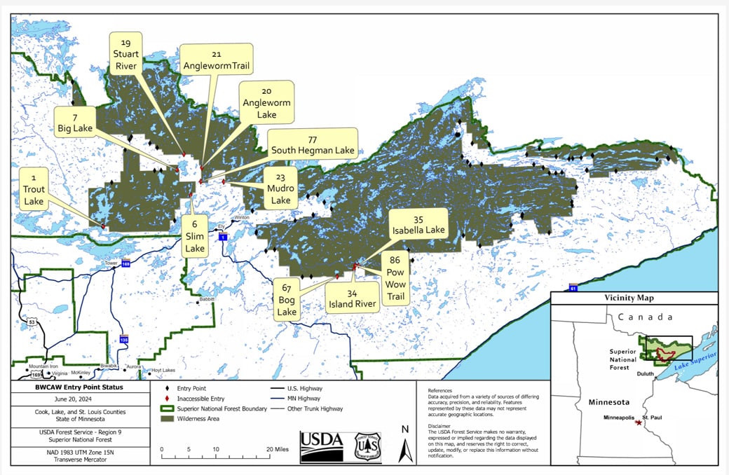 BWCAW Entry points closed as of June 21