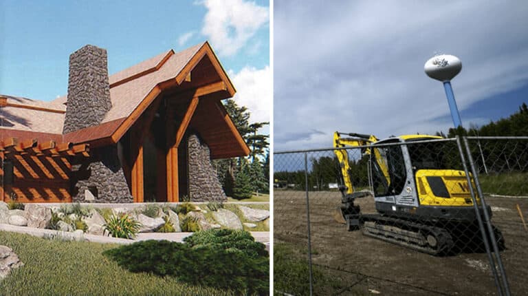 Concept for new Ely Trailhead building and construction in progress