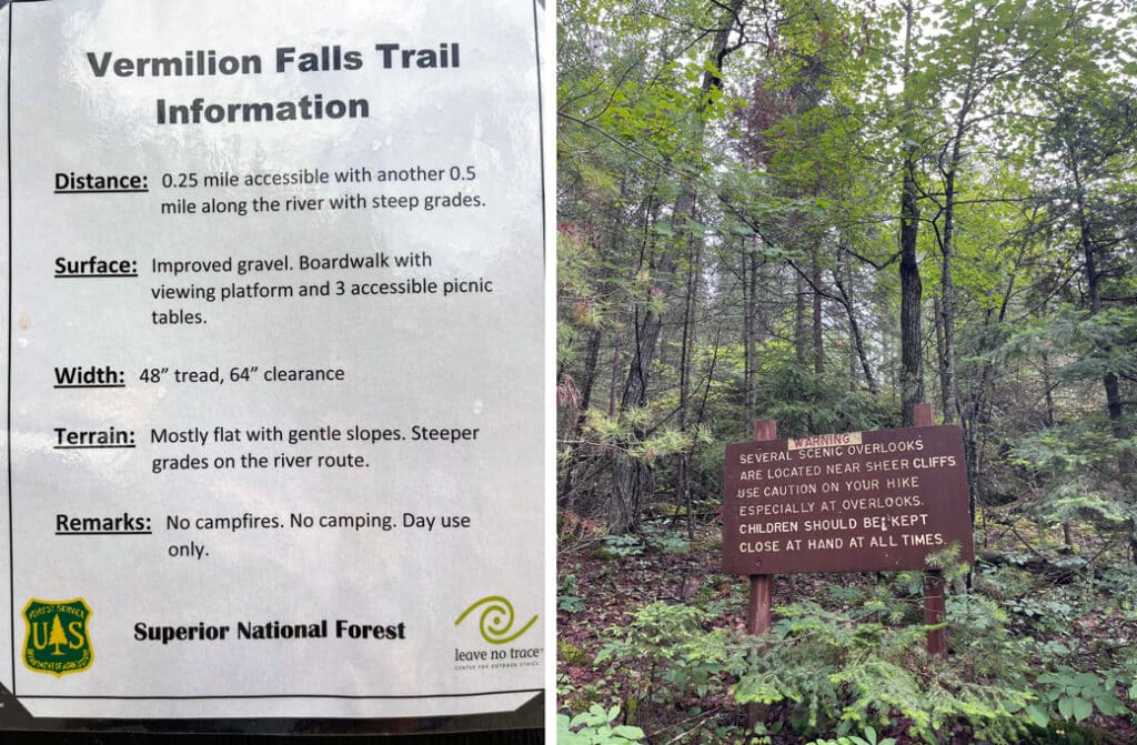 Vermilion Falls Trail signage