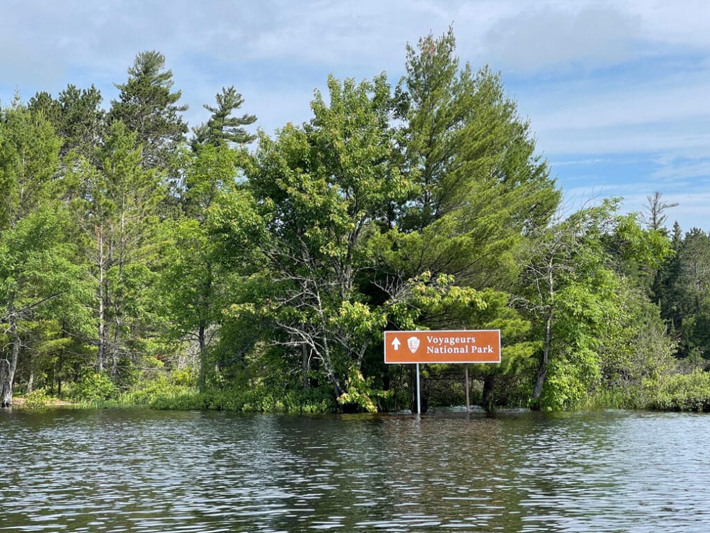 Voyageurs Park sign from the water