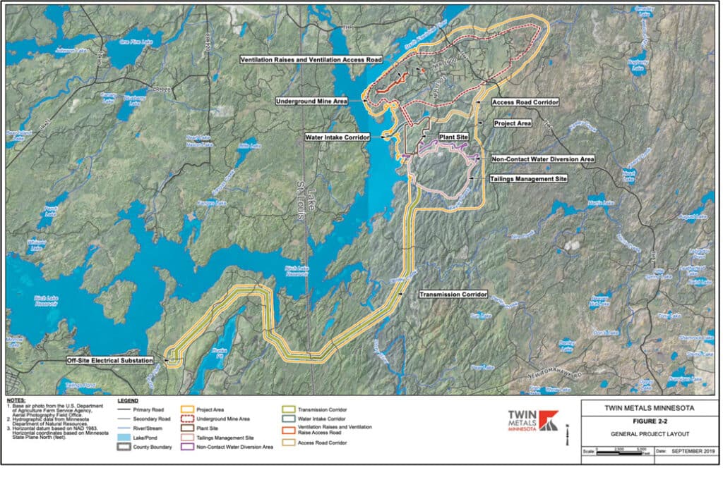 Twin Metals Mining Map near BWCA