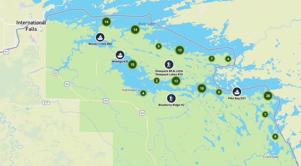 map of campsites in Voyageurs National Park