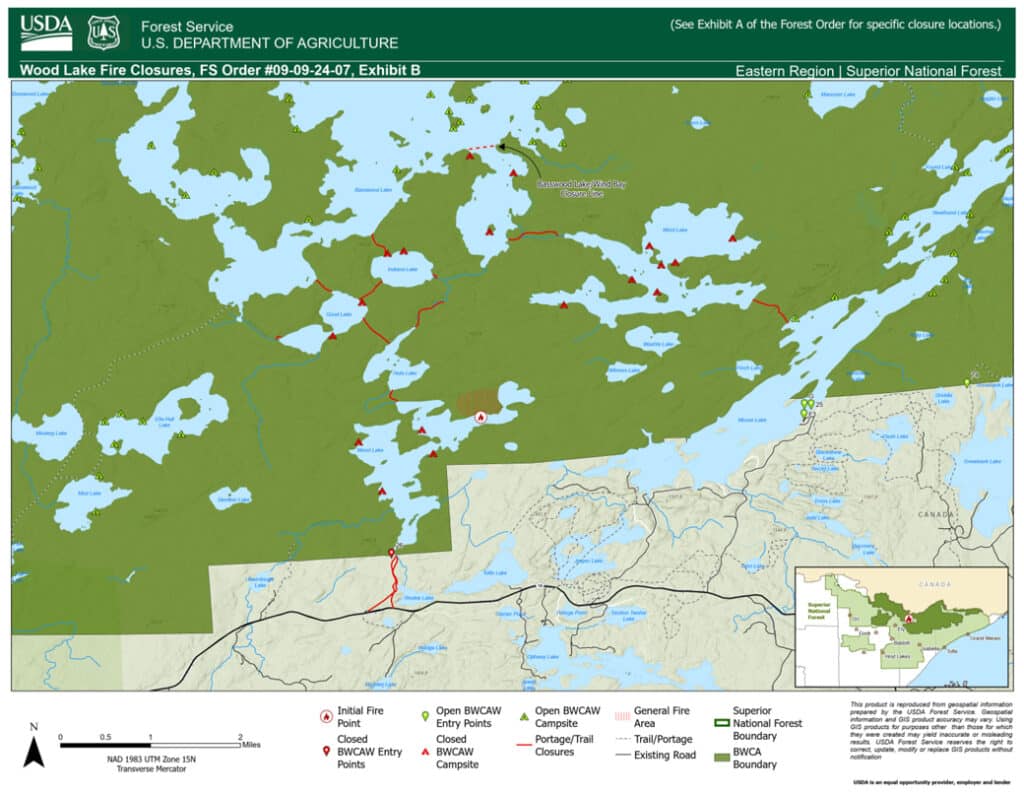 Wood Lake Fire BWCA closures map