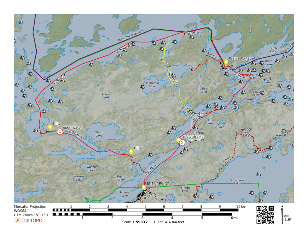 map of winter camping route Moose Lake