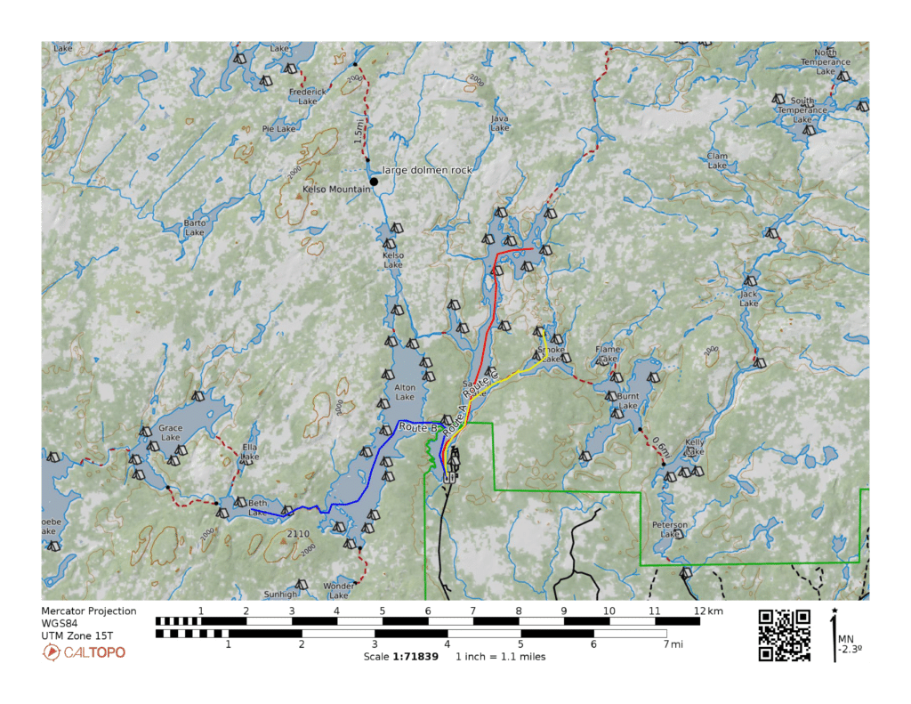 map of winter camping route Sawbill Lake