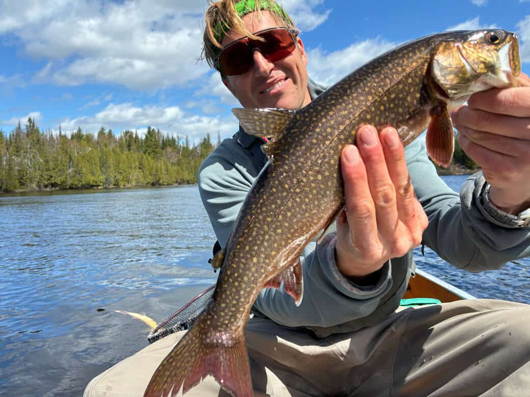 Author holds a lake trout caught in the BWCA