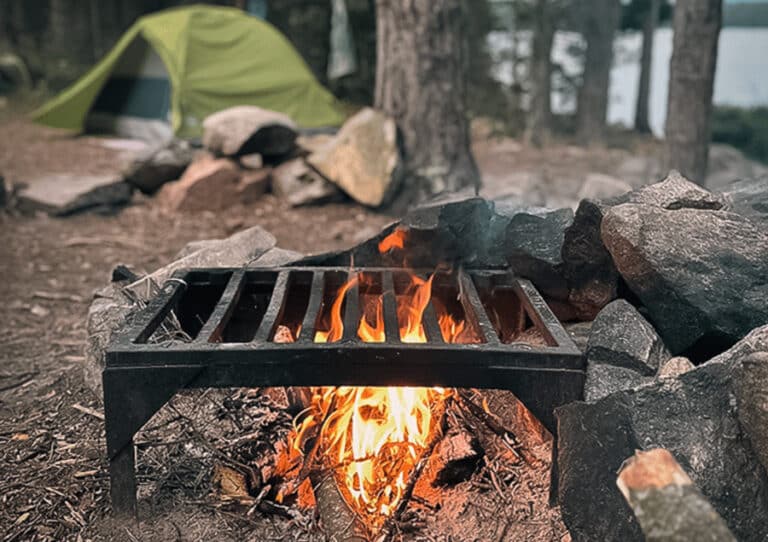 campfire in grate in BWCA campsite