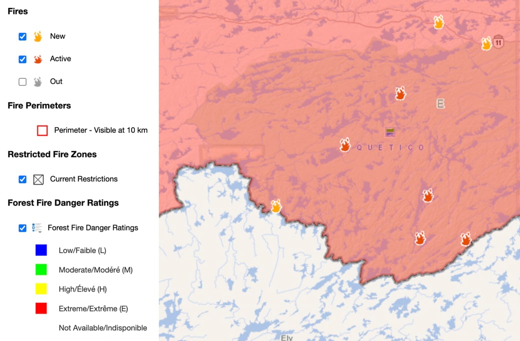 Quetico Park Fires Map
