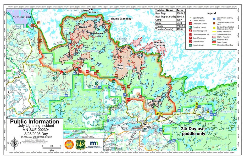 BWCA entry points closed due to fire as of August 25 2026