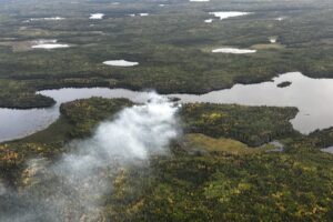 Aerial view of Wood Lake fire in BWCA