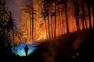 Birch Bay Wildfire fighting at night near Ely MN